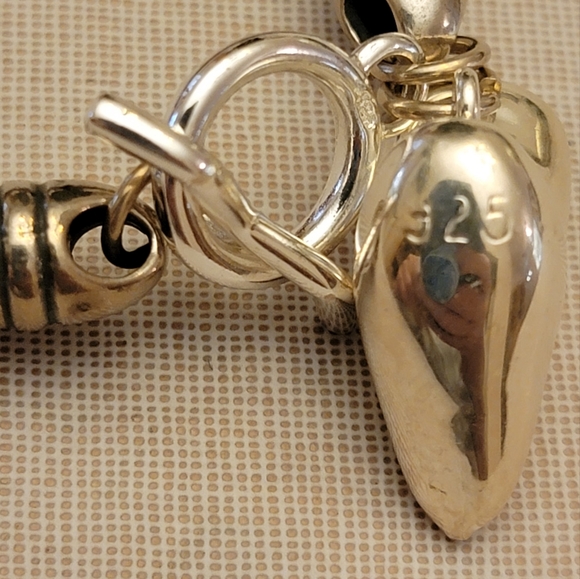 925 STERLING SILVER HEART ON RED LEATHER CORD TOGGLE BRACELET 7.5" - Picture 2 of 4